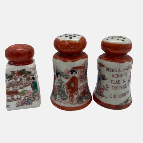 Vintage Japanese Porcelain Salt & Pepper Shakers Geisha Ware CD Kenny Tea Coffee - Picture 1 of 8